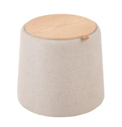 Poef En Bijzettafel Rond Beige